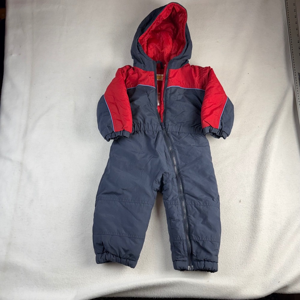 Vintage Outbrook Kids Toddler 2T Snow Suit Navy Red Hooded One Piece Insulated